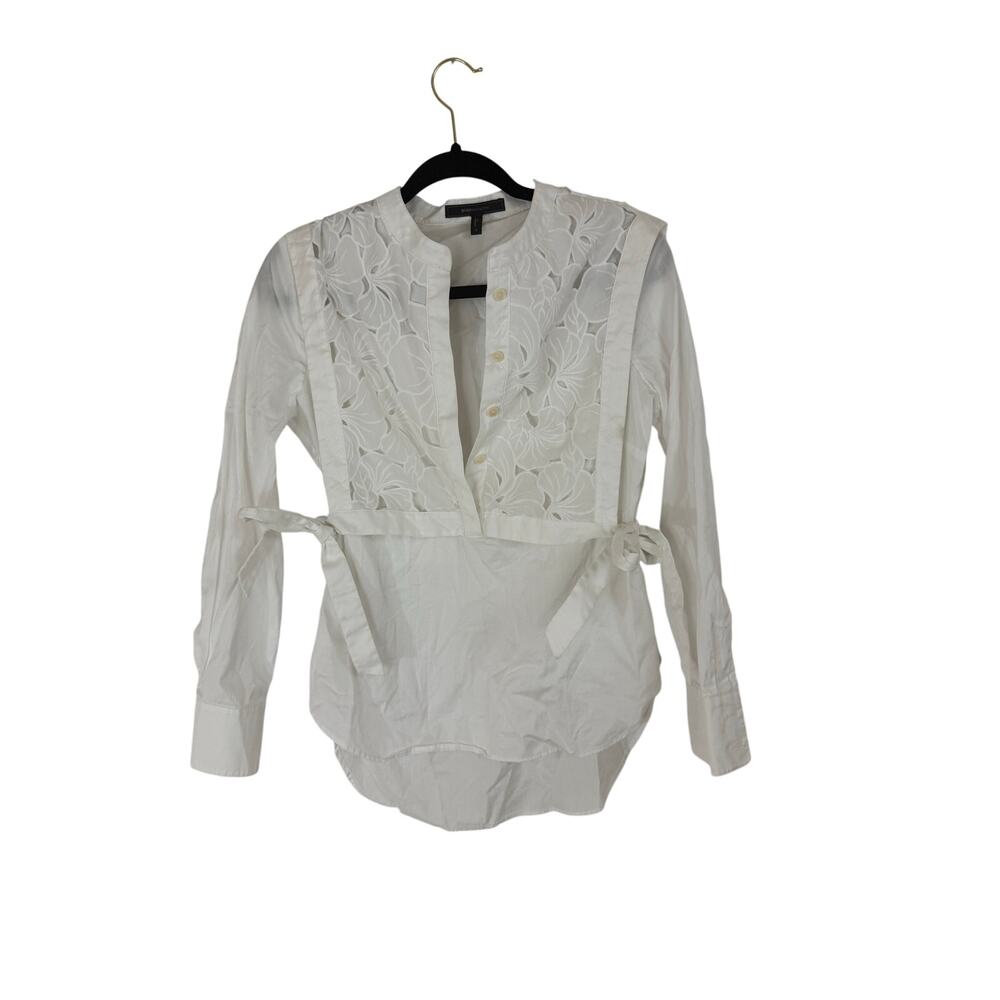 BCBGMaxazria Embroidered Lilies lace tabard shirt lace overlay size S